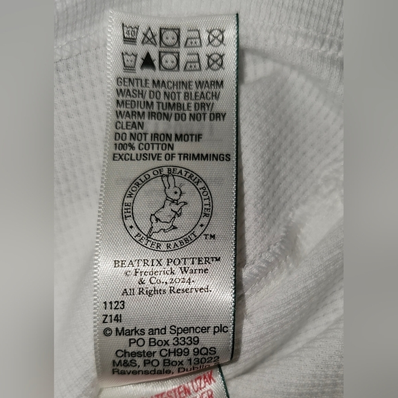M&S Peter Rabbit Baby Boy Polo Top White Waffle Knit Cotton Embroidered Sz 6/9 M - Picture 9 of 9